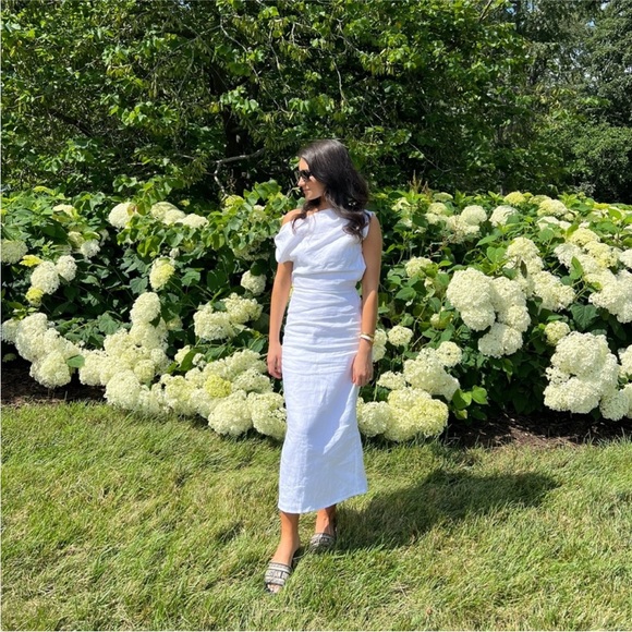 DISSH NWT US 8 Cass White Linen Asymmetrical Midi Dress - Picture 4 of 14